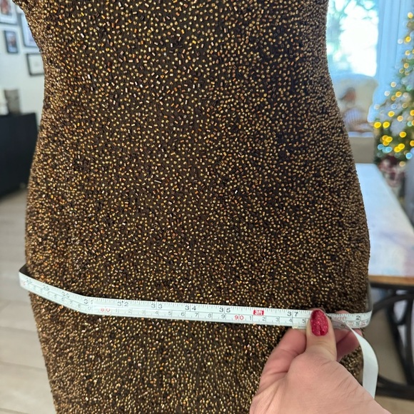 Riaziee Boutique Bronze Pure Silk Formal Beaded Mini Dress Size 4 - Picture 14 of 17